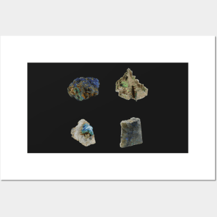 Mineral 4 Pack - Azurite, Bismuth, Cyanotrichite, Labradorite Posters and Art